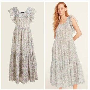 J.Crew Smocked Flutter-Sleeve Maxi Dress in Cloud Meadow Floral - Excellent Cond
